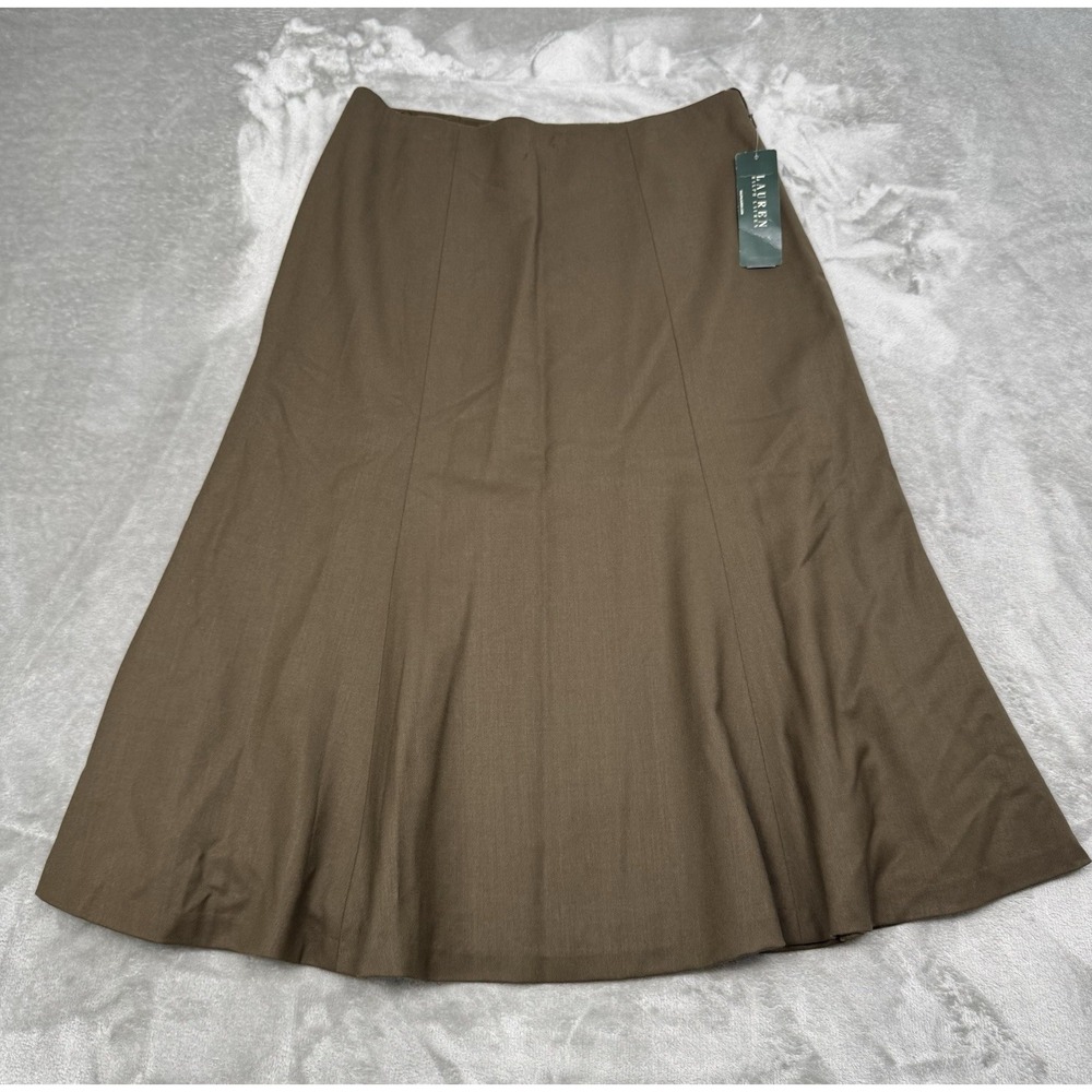 Lauren Ralph Lauren Wool Skirt Womens 8 Brown Midi Flare Acadamia Vintage Y2K